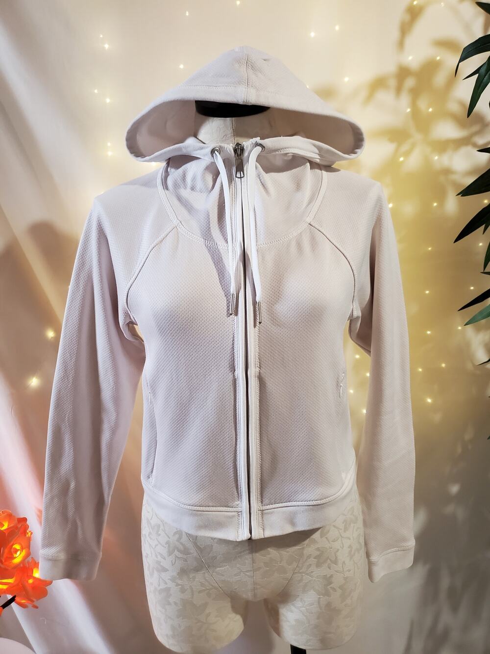 Athleta Swerve Hooded Zip Up Cropped Athletic Jacket Womens Size XS White Active - Picture 1 of 13